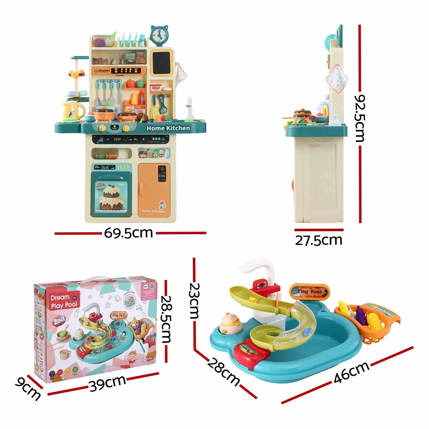 Keezi 2 Piece Kids Pretend Kitchen Playset Water Toys Fishing Game Food Play - Image 2