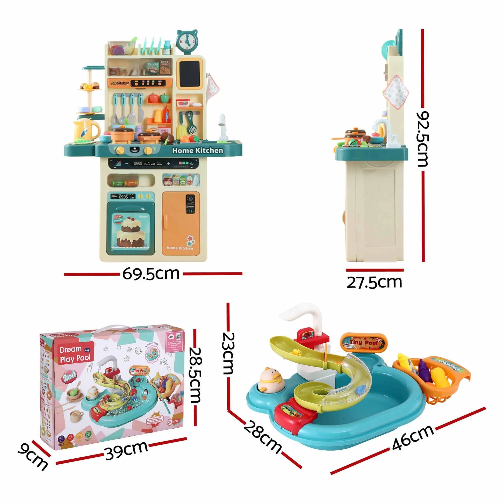 Keezi 2 Piece Kids Pretend Kitchen Playset Water Toys Fishing Game Food Play - Image 2