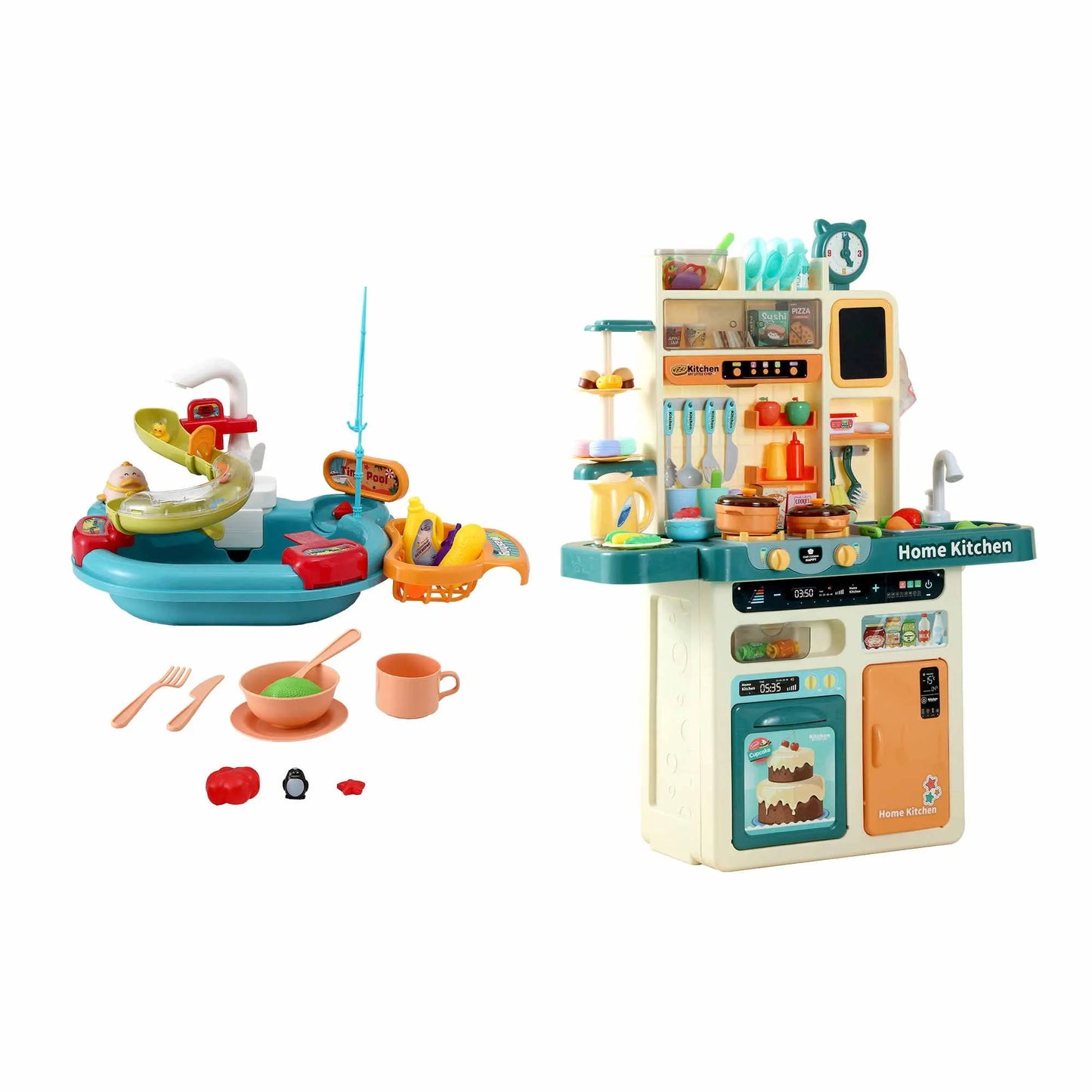 Keezi 2 Piece Kids Pretend Kitchen Playset Water Toys Fishing Game Food Play - Image 3