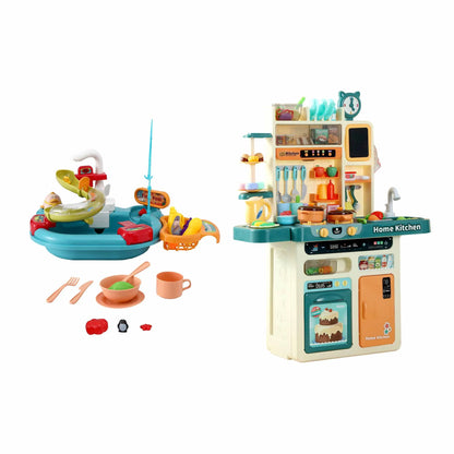 Keezi 2 Piece Kids Pretend Kitchen Playset Water Toys Fishing Game Food Play - Image 3
