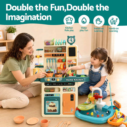 Keezi 2 Piece Kids Pretend Kitchen Playset Water Toys Fishing Game Food Play - Image 4