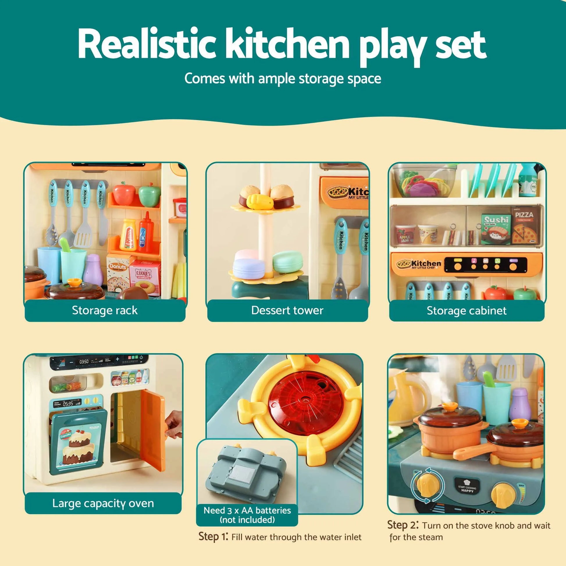 Keezi 2 Piece Kids Pretend Kitchen Playset Water Toys Fishing Game Food Play - Image 6