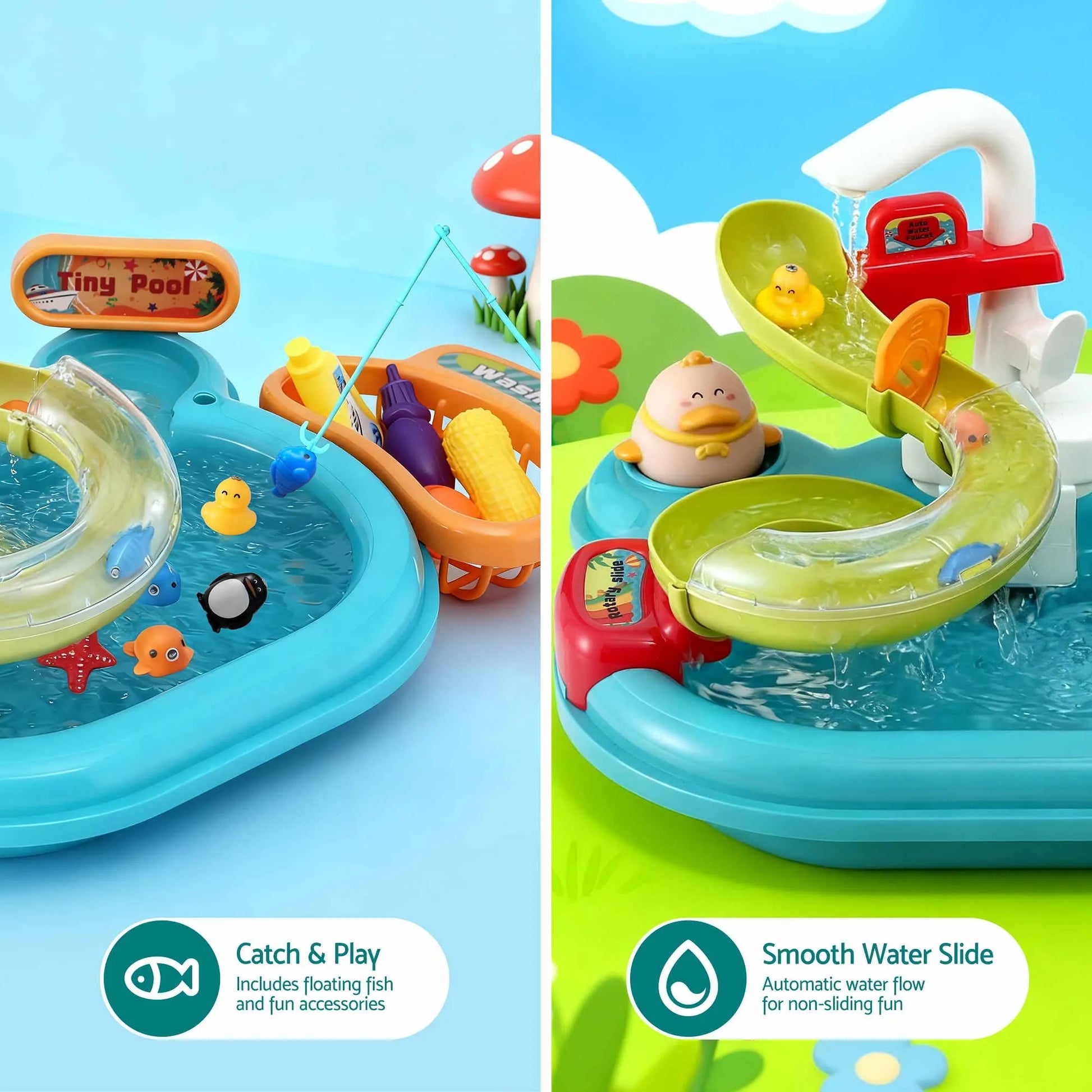 Keezi 2 Piece Kids Pretend Kitchen Playset Water Toys Fishing Game Food Play - Image 7