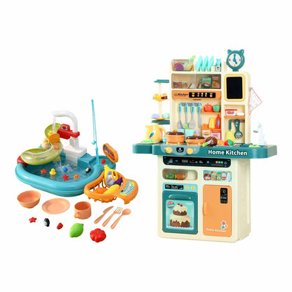 Keezi 2 Piece Kids Pretend Kitchen Playset Water Toys Fishing Game Food Play - Image 9