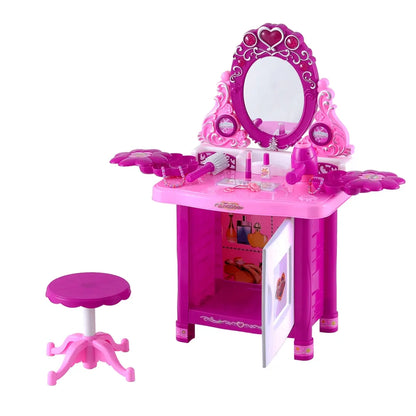 Keezi Kids Pretend Makeup Play Set Dressing Table Chair Girls Toys Children - Image 3
