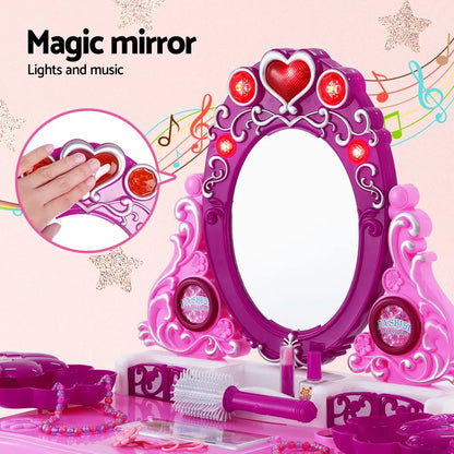 Keezi Kids Pretend Makeup Play Set Dressing Table Chair Girls Toys Children - Image 4