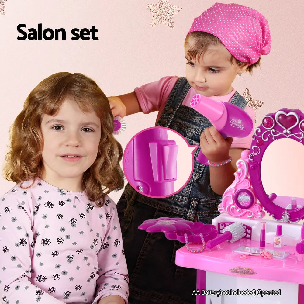 Keezi Kids Pretend Makeup Play Set Dressing Table Chair Girls Toys Children - Image 5
