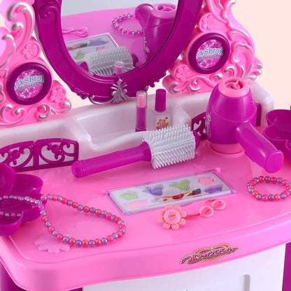 Keezi Kids Pretend Makeup Play Set Dressing Table Chair Girls Toys Children - Image 6