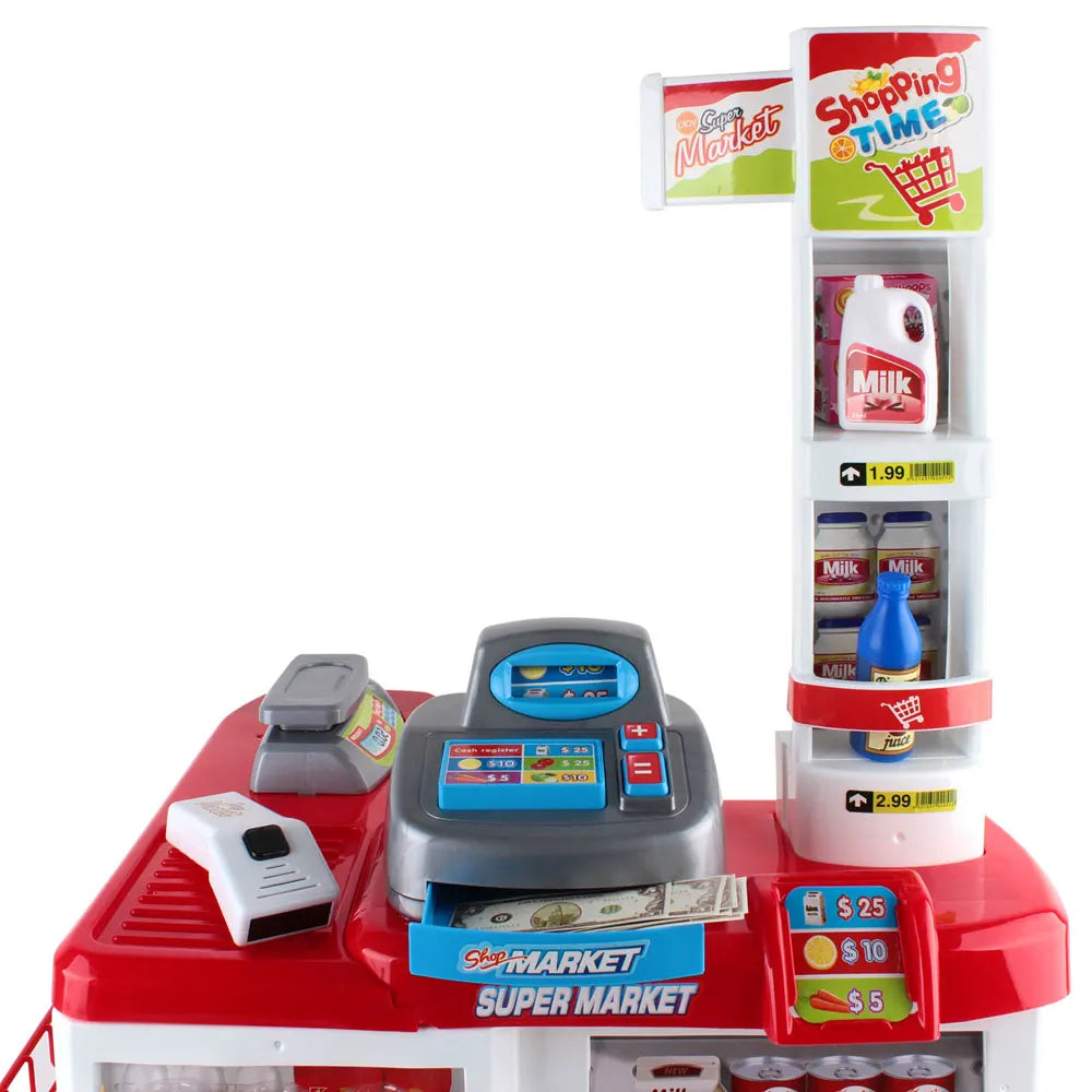 Keezi Kids Pretend Role Play Supermarket 24 Piece Playset Cash Register Trolley - Image 3