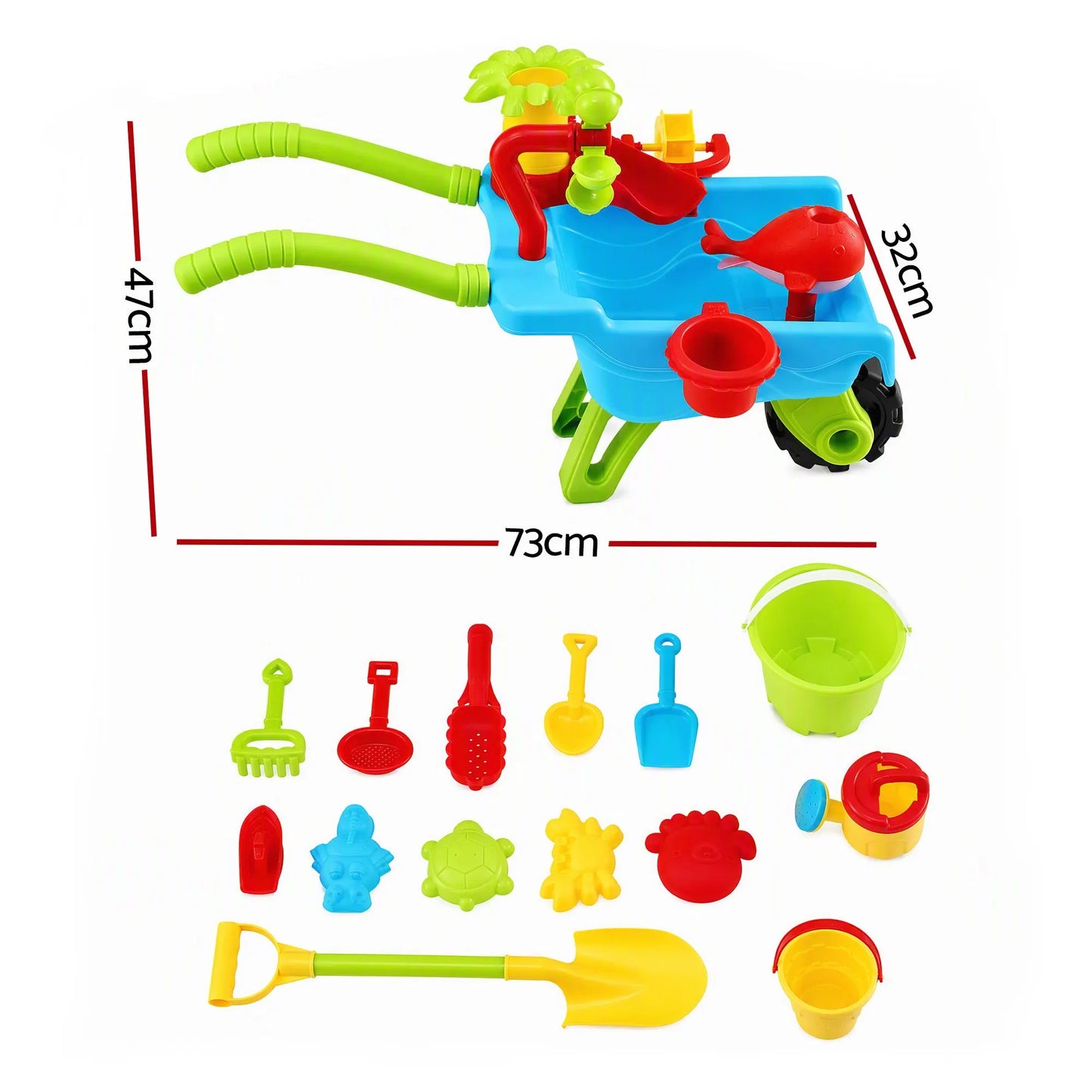 Keezi Kids Sandpit Beach Toys Set Wheelbarrow Shovels Animal Molds Sand Play - Image 2