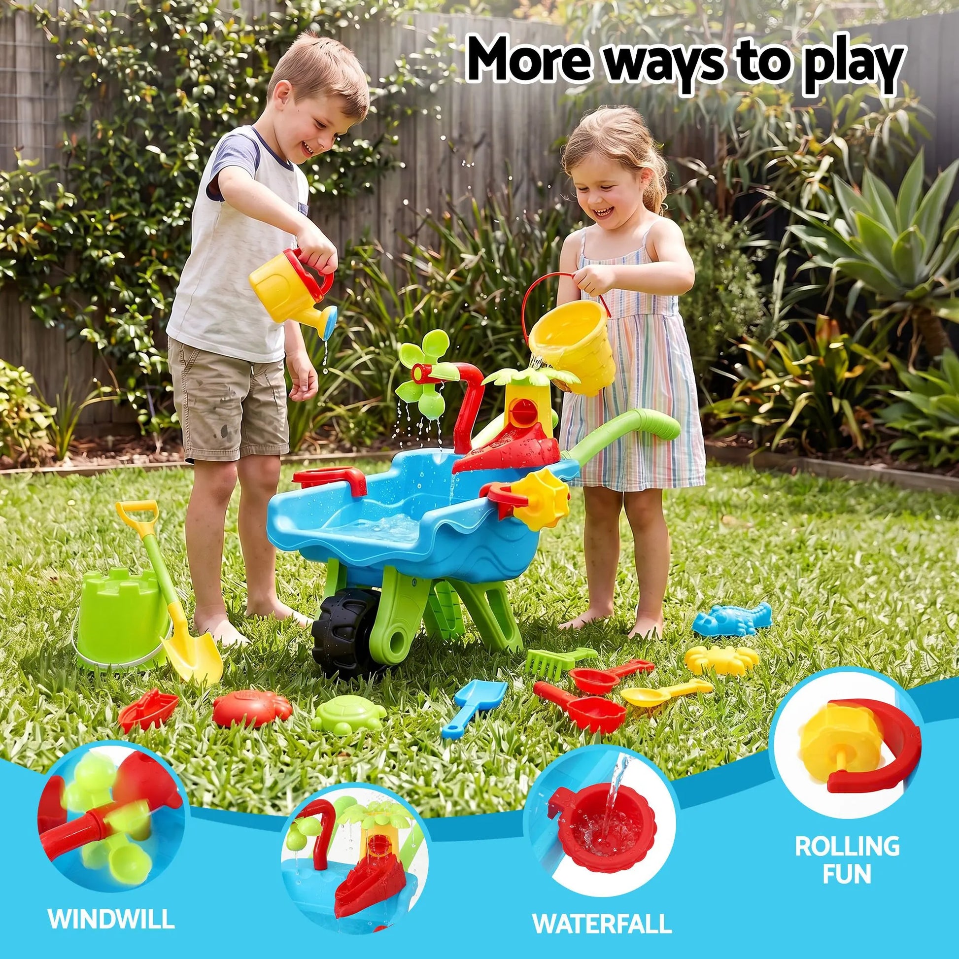 Keezi Kids Sandpit Beach Toys Set Wheelbarrow Shovels Animal Molds Sand Play - Image 4