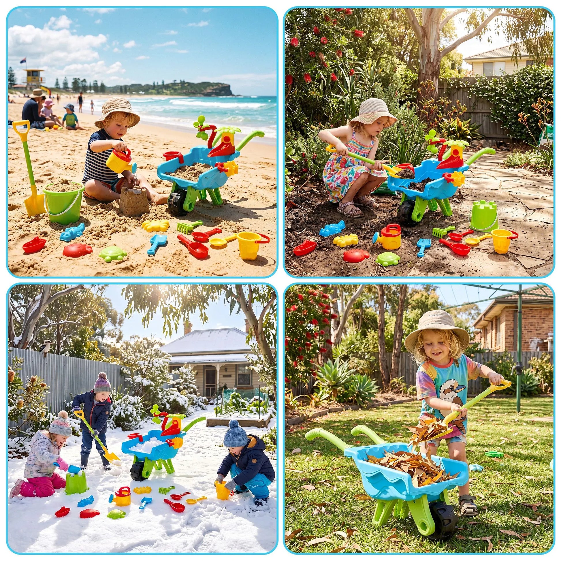 Keezi Kids Sandpit Beach Toys Set Wheelbarrow Shovels Animal Molds Sand Play - Image 7