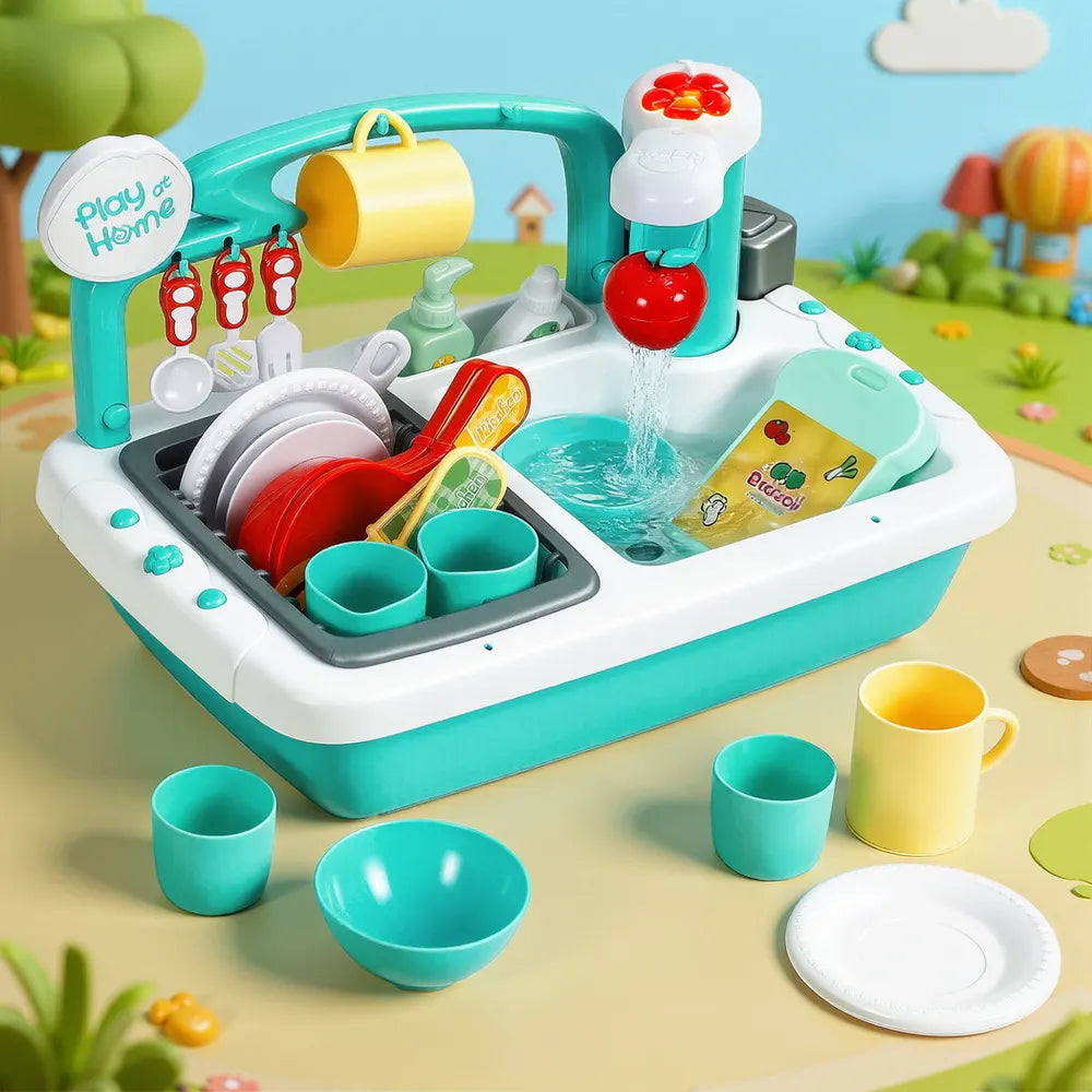 Keezi Kids Kitchen Play Set Play Pretend Sink Dishwasher Toys Green
