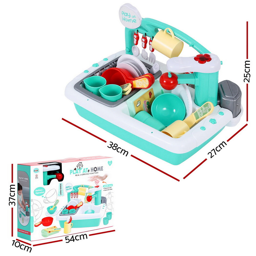 Keezi Kids Kitchen Play Set Play Pretend Sink Dishwasher Toys Green - Image 3