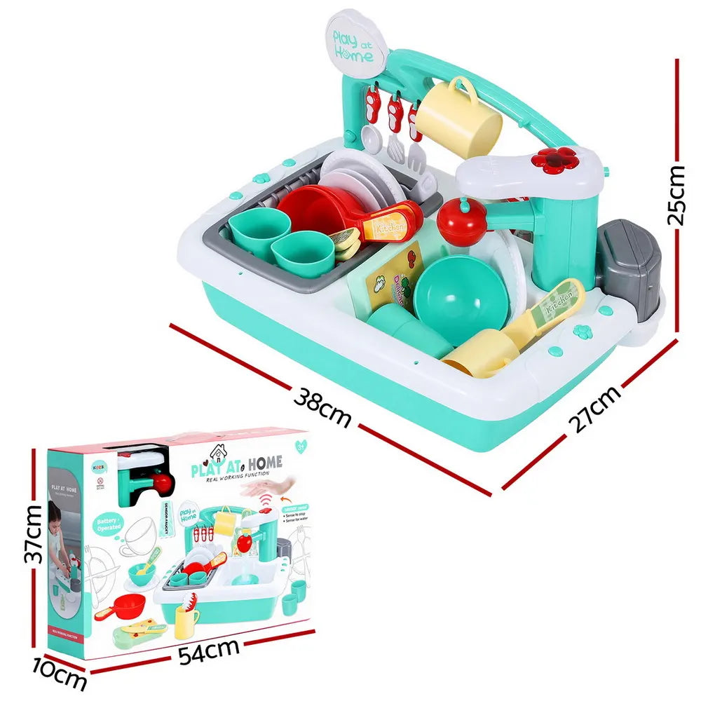 Keezi Kids Kitchen Play Set Play Pretend Sink Dishwasher Toys Green - Image 3