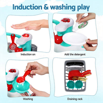Keezi Kids Kitchen Play Set Play Pretend Sink Dishwasher Toys Green - Image 6
