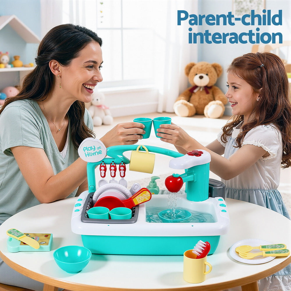 Keezi Kids Kitchen Play Set Play Pretend Sink Dishwasher Toys Green - Image 7
