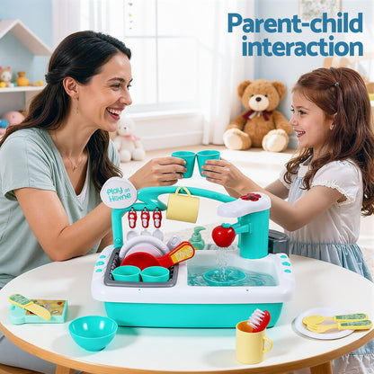 Keezi Kids Kitchen Play Set Play Pretend Sink Dishwasher Toys Green - Image 7