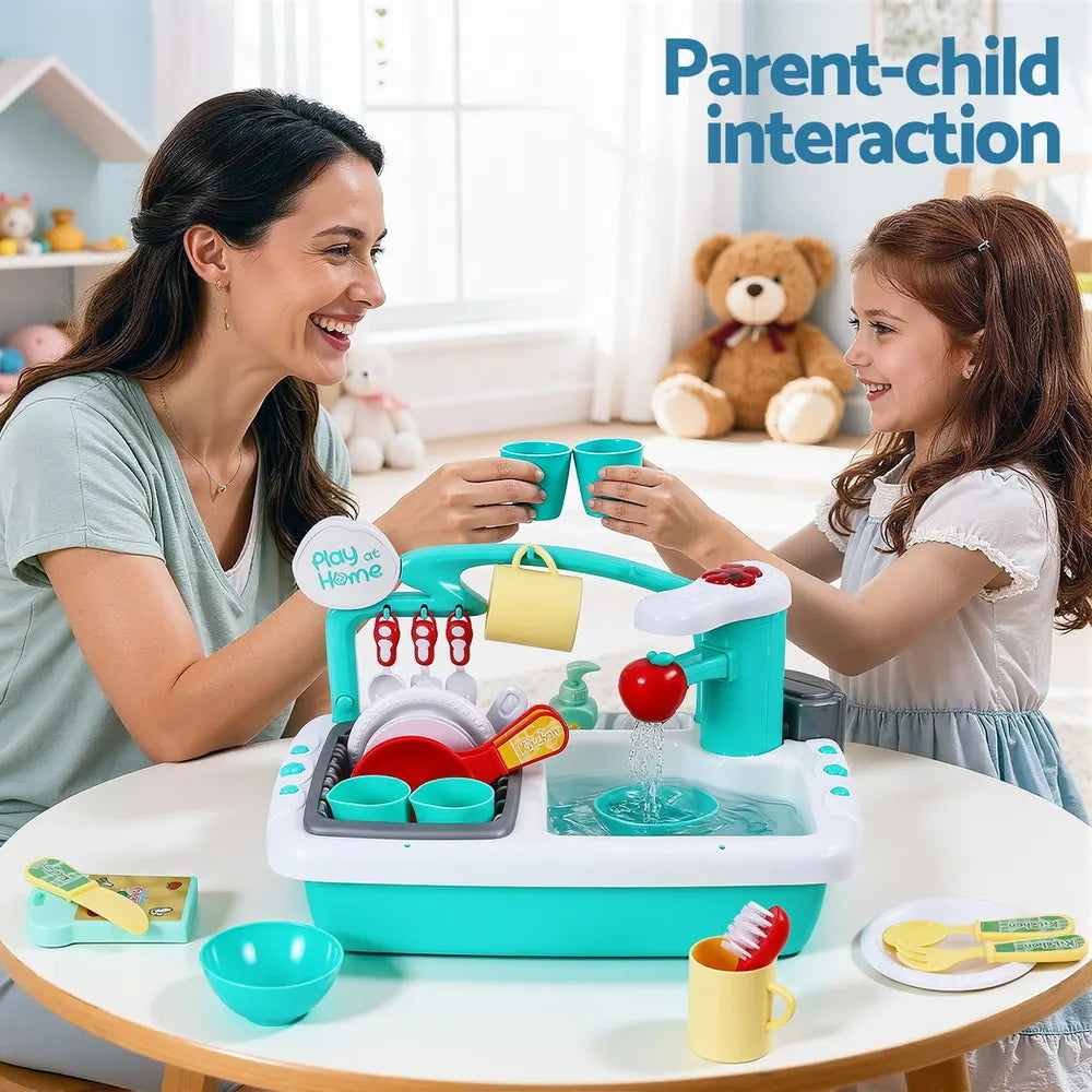 Keezi Kids Kitchen Play Set Play Pretend Sink Dishwasher Toys Green - Image 7
