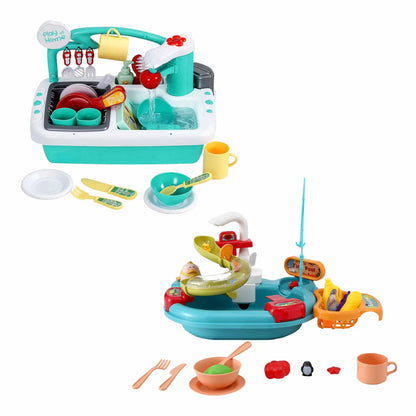 Keezi Kids Pretend Kitchen Sink and Water Playset Fishing Game Toys Play food  - Image 3