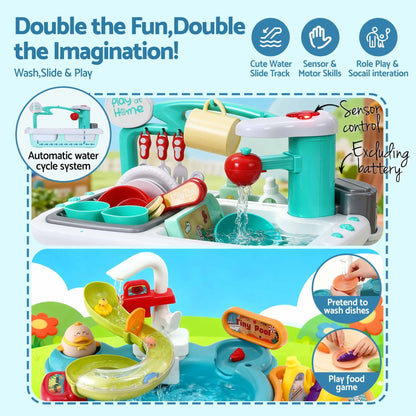 Keezi Kids Pretend Kitchen Sink and Water Playset Fishing Game Toys Play food  - Image 4