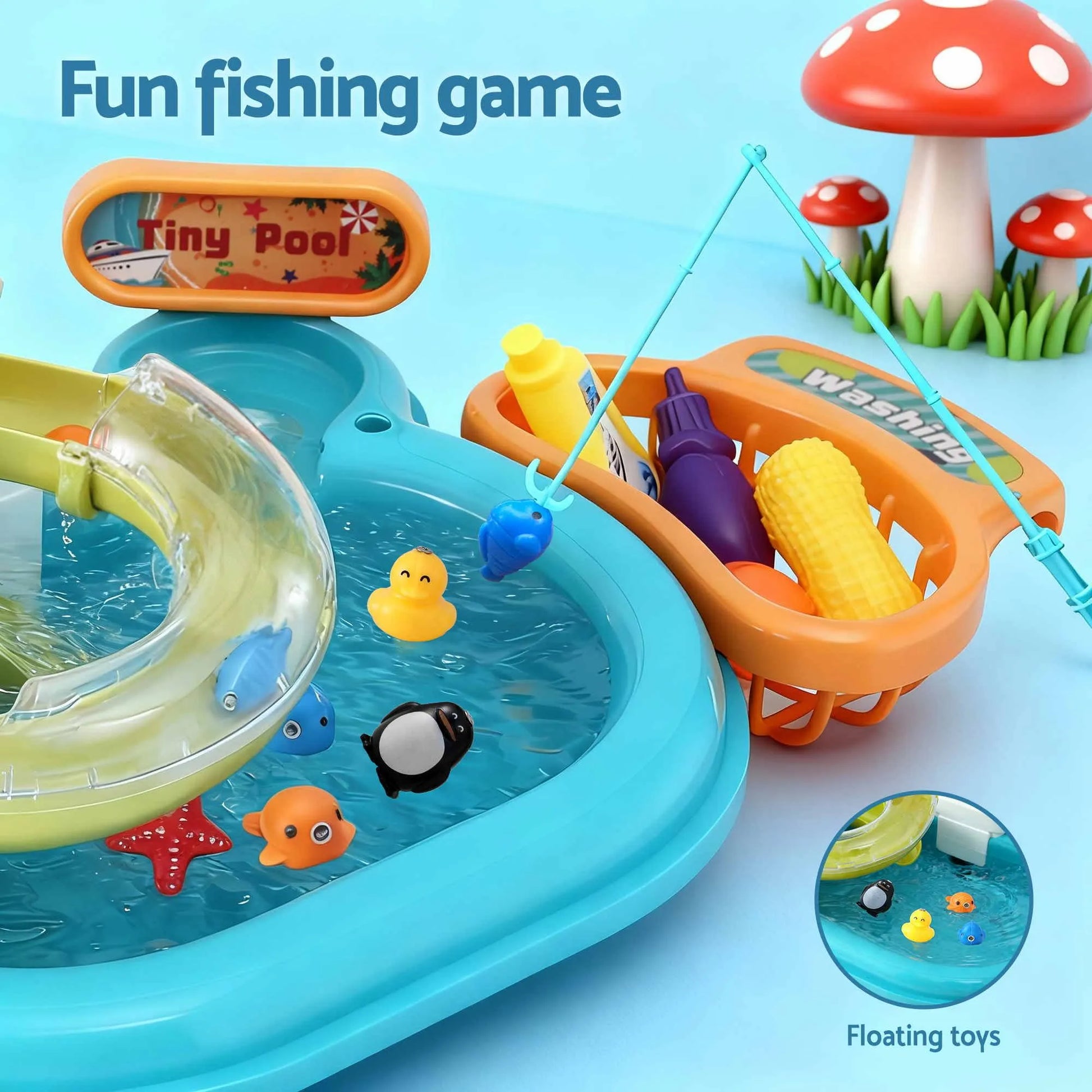 Keezi Kids Pretend Kitchen Sink and Water Playset Fishing Game Toys Play food  - Image 5