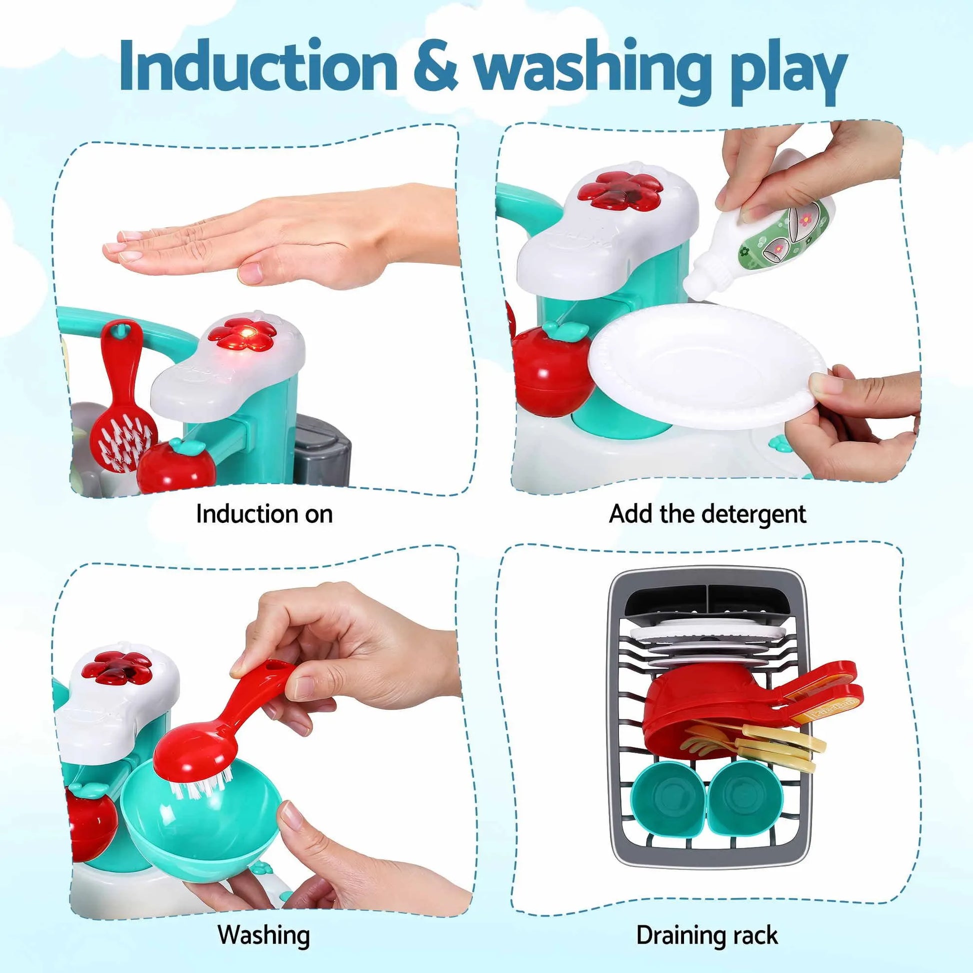 Keezi Kids Pretend Kitchen Sink and Water Playset Fishing Game Toys Play food  - Image 6
