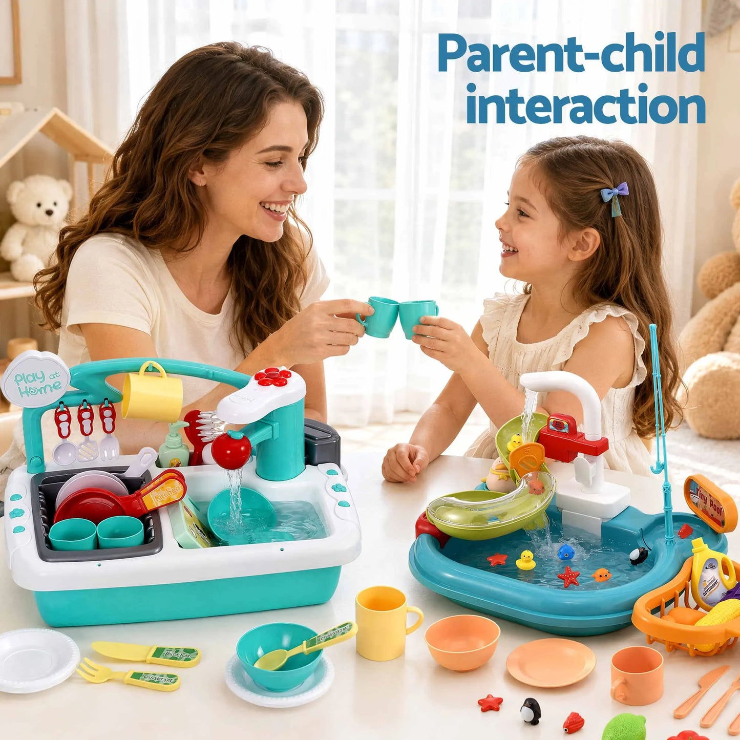Keezi Kids Pretend Kitchen Sink and Water Playset Fishing Game Toys Play food  - Image 7