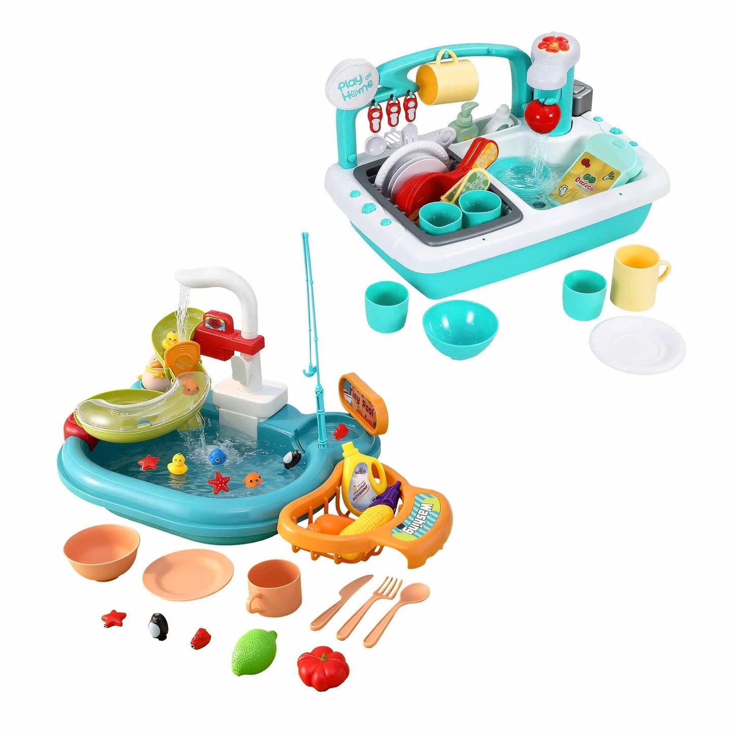 Keezi Kids Pretend Kitchen Sink and Water Playset Fishing Game Toys Play food  - Image 9