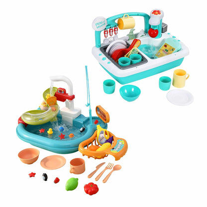 Keezi Kids Pretend Kitchen Sink and Water Playset Fishing Game Toys Play food  - Image 9
