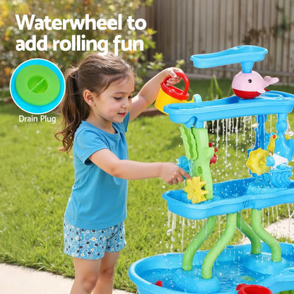 Keezi Kids Sand and Water Table 4-Tier Waterfall Sandpit Toys Beach Shovel - Image 5