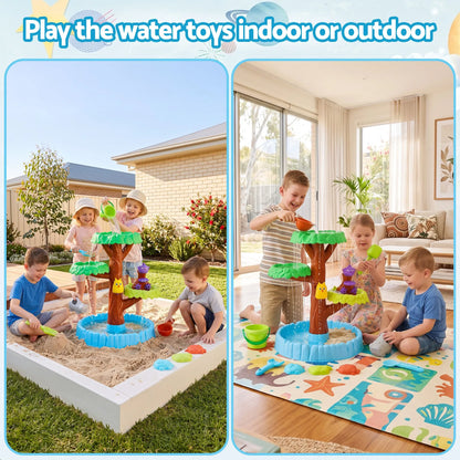 Keezi 62cm Tree Water Table Kids Sandpit Toys Set with Shovels Molds for Sand Play - Image 4