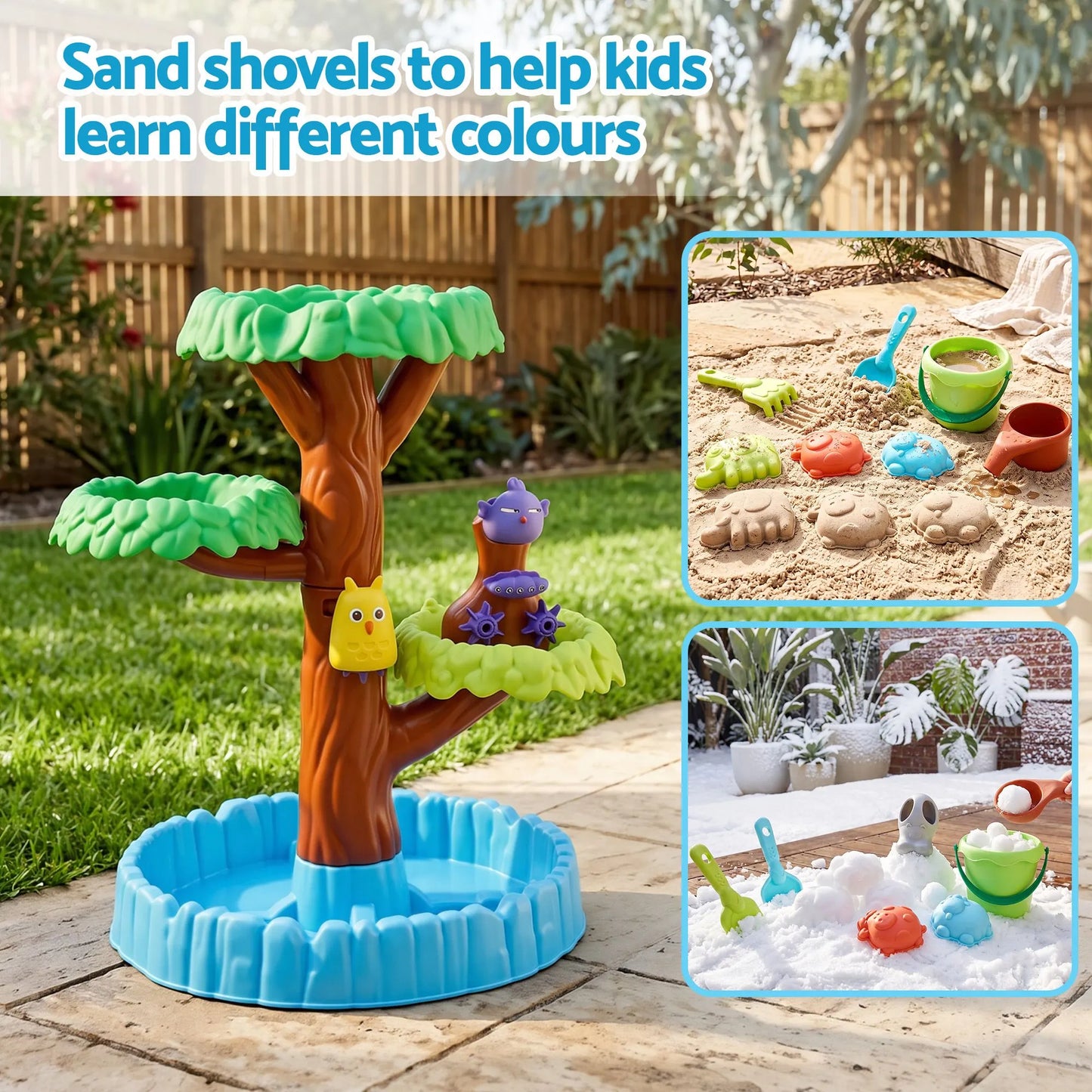 Keezi 62cm Tree Water Table Kids Sandpit Toys Set with Shovels Molds for Sand Play - Image 6