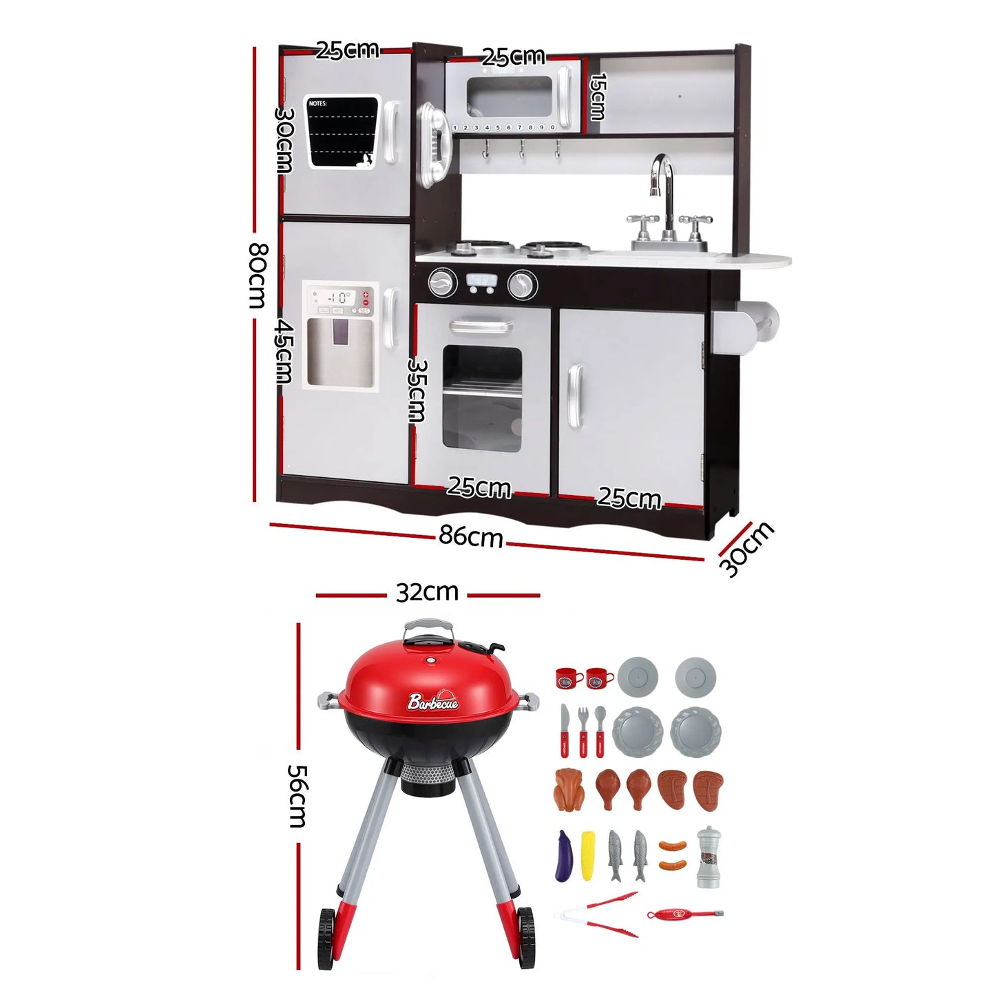 Keezi Kids Kitchen Playset BBQ Grill Toy with Wooden Pretend Play Set 80cm - Image 2
