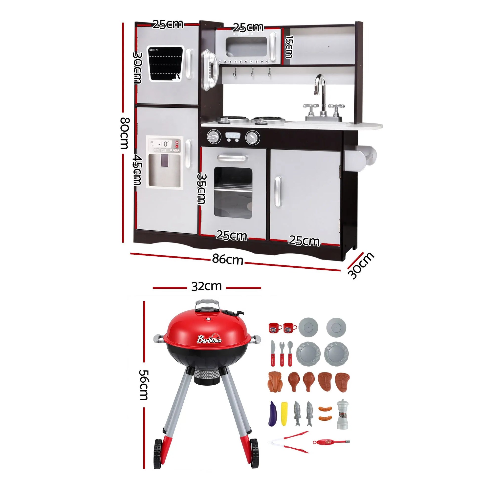 Keezi Kids Kitchen Playset BBQ Grill Toy with Wooden Pretend Play Set 80cm - Image 2