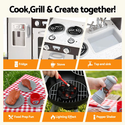 Keezi Kids Kitchen Playset BBQ Grill Toy with Wooden Pretend Play Set 80cm - Image 6