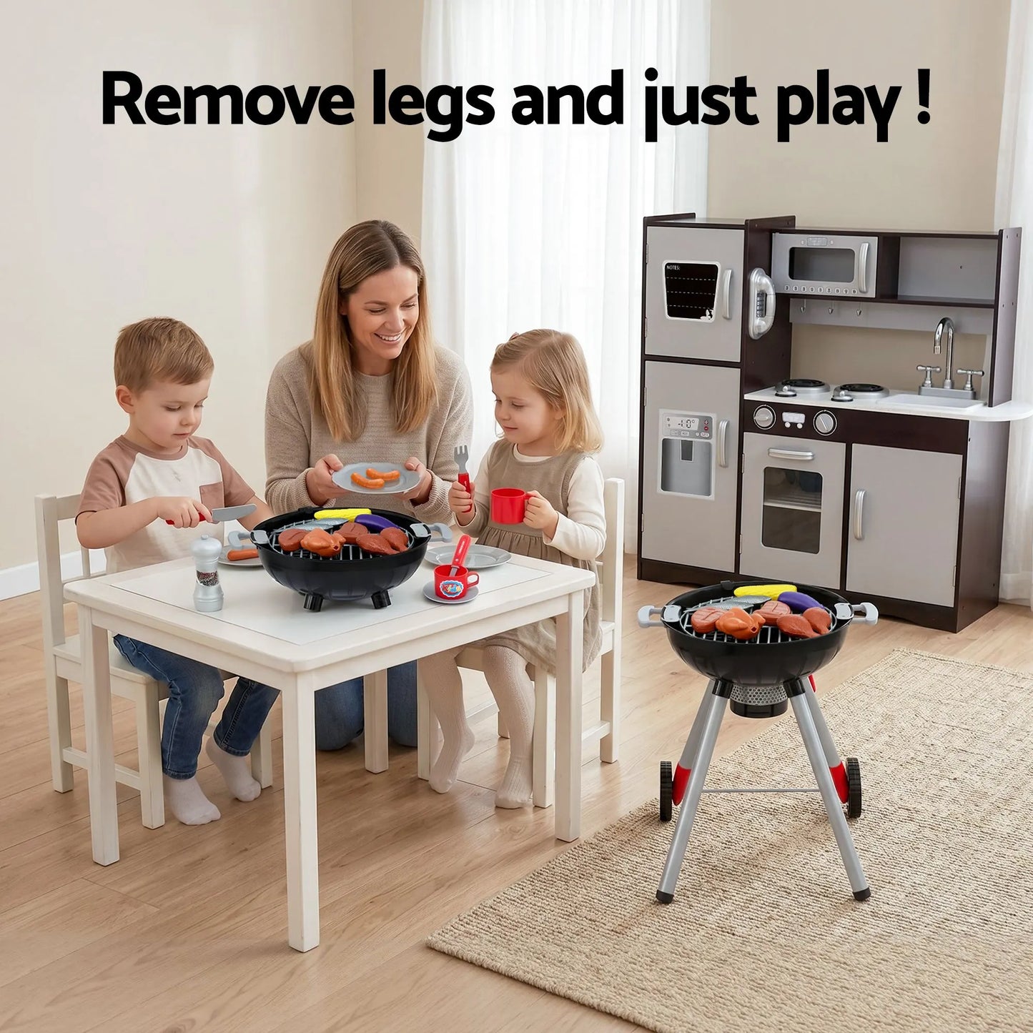 Keezi Kids Kitchen Playset BBQ Grill Toy with Wooden Pretend Play Set 80cm - Image 7