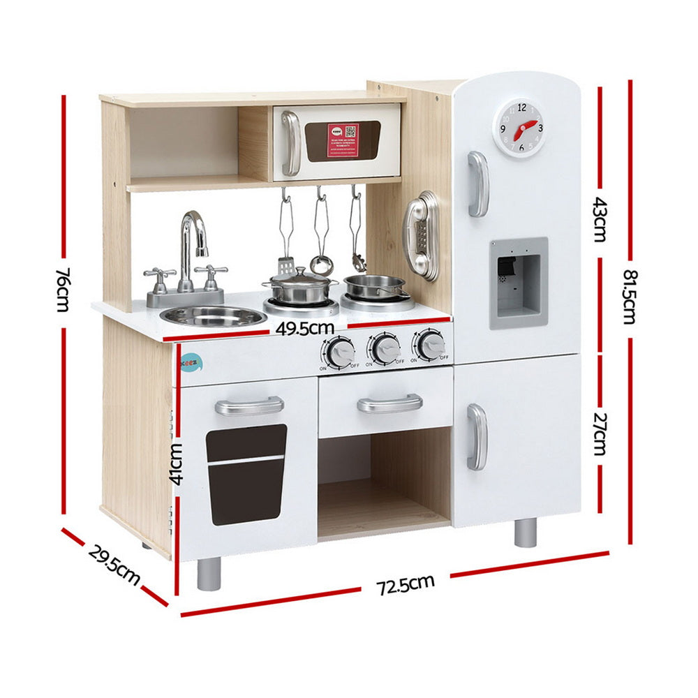Keezi Kids Kitchen Play Set Wooden Pretend Toys Cooking Children Clock Beige - Image 3