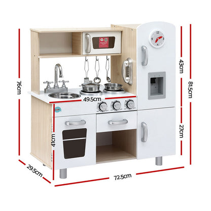 Keezi Kids Kitchen Play Set Wooden Pretend Toys Cooking Children Clock Beige - Image 3