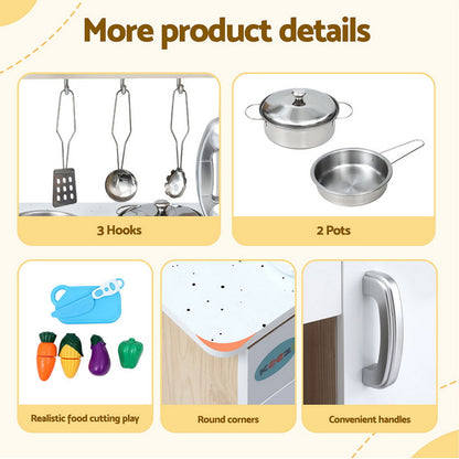 Keezi Kids Kitchen Play Set Wooden Pretend Toys Cooking Children Clock Beige - Image 7