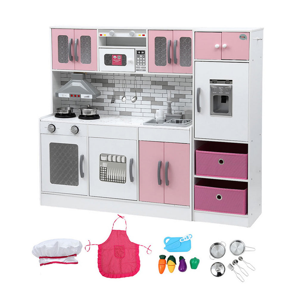 Keezi Kids Kitchen Playset 2-Piece Wooden Pretend Play Coffee Maker Toy 100CM Pink - Image 2