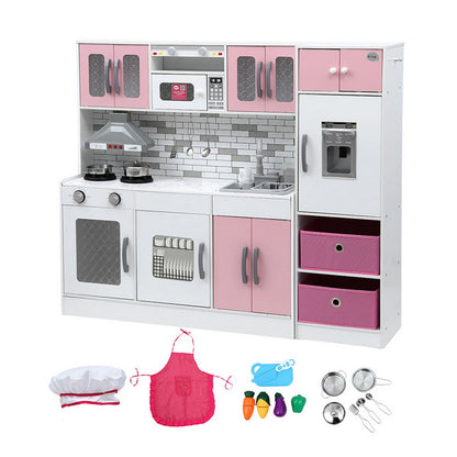 Keezi Kids Kitchen Playset 2-Piece Wooden Pretend Play Coffee Maker Toy 100CM Pink - Image 2