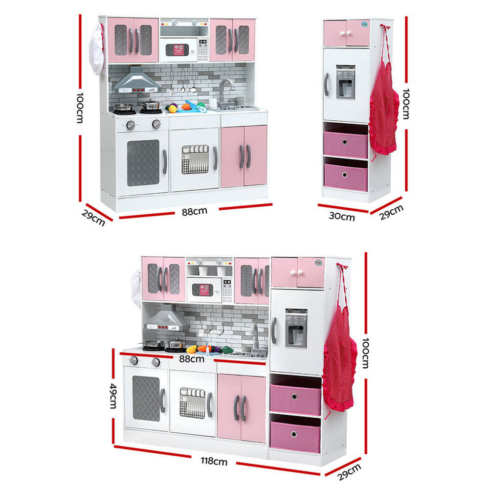 Keezi Kids Kitchen Playset 2-Piece Wooden Pretend Play Coffee Maker Toy 100CM Pink - Image 3