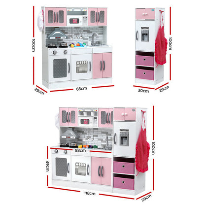 Keezi Kids Kitchen Playset 2-Piece Wooden Pretend Play Coffee Maker Toy 100CM Pink - Image 3
