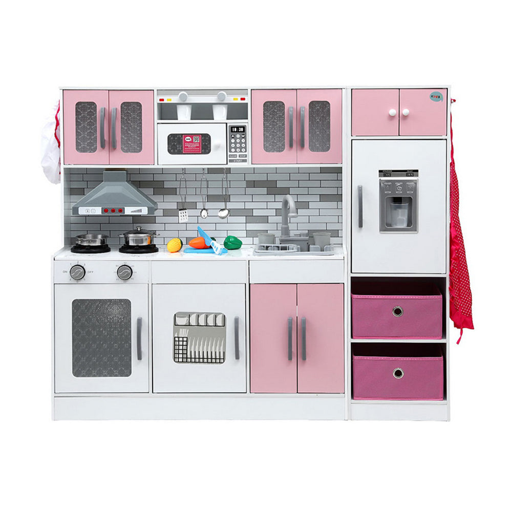 Keezi Kids Kitchen Playset 2-Piece Wooden Pretend Play Coffee Maker Toy 100CM Pink - Image 4