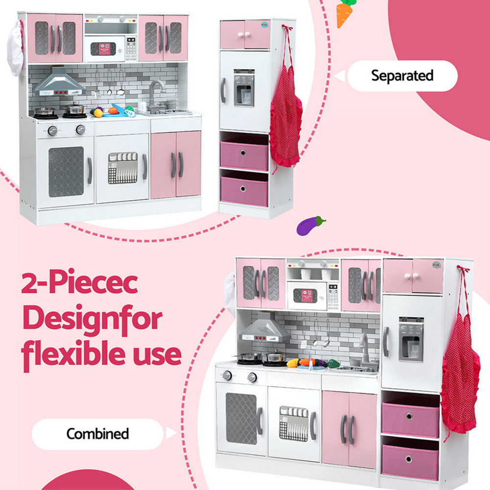 Keezi Kids Kitchen Playset 2-Piece Wooden Pretend Play Coffee Maker Toy 100CM Pink - Image 6