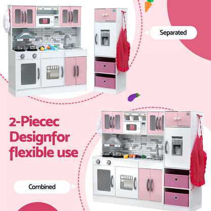 Keezi Kids Kitchen Playset 2-Piece Wooden Pretend Play Coffee Maker Toy 100CM Pink - Image 6
