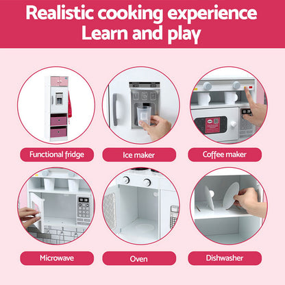 Keezi Kids Kitchen Playset 2-Piece Wooden Pretend Play Coffee Maker Toy 100CM Pink - Image 7