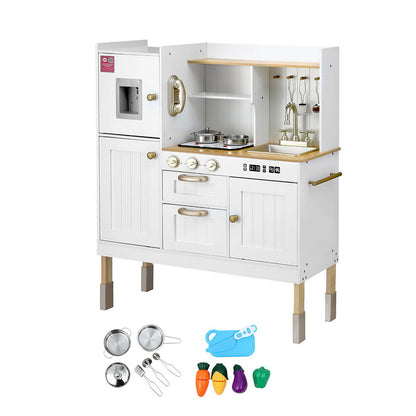 Keezi Kids Kitchen Play Set Wooden Pretend Toys Cooking Children Storage Golden - Image 2