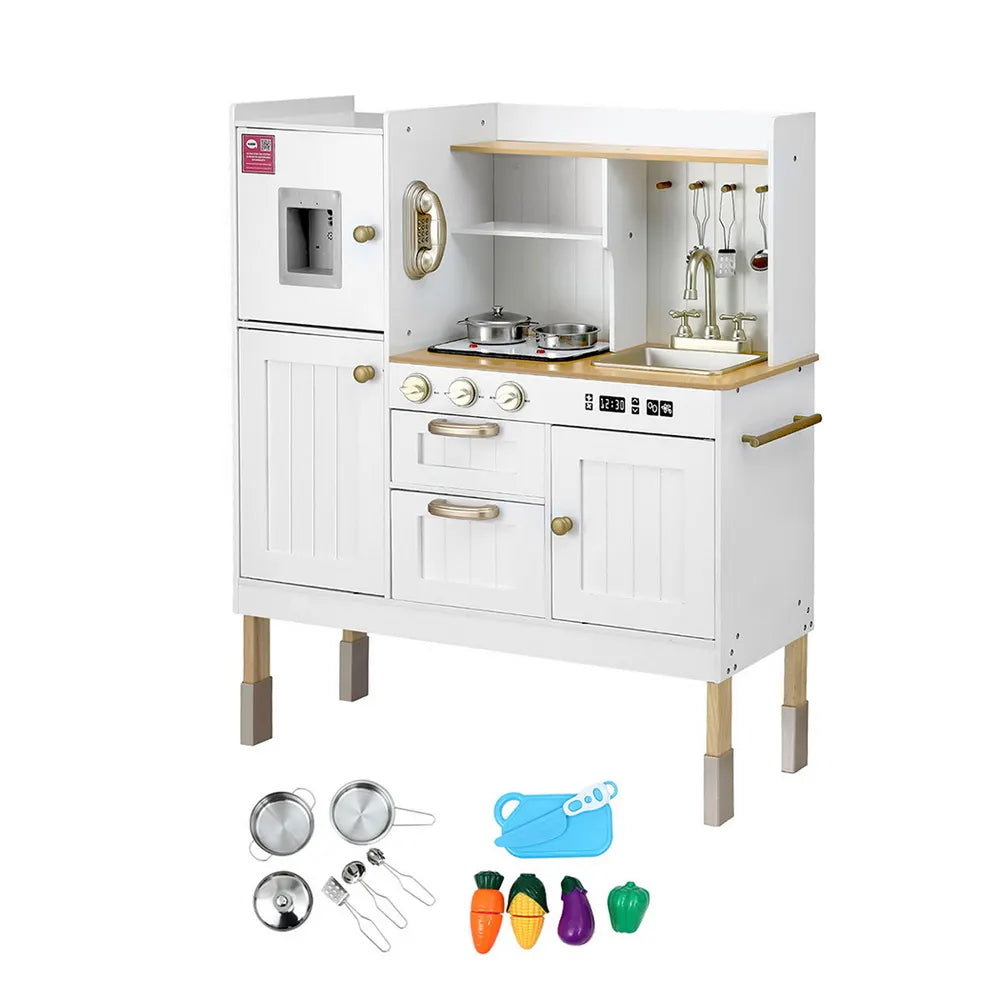 Keezi Kids Kitchen Play Set Wooden Pretend Toys Cooking Children Storage Golden - Image 2